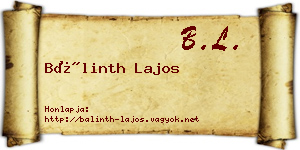 Bálinth Lajos névjegykártya